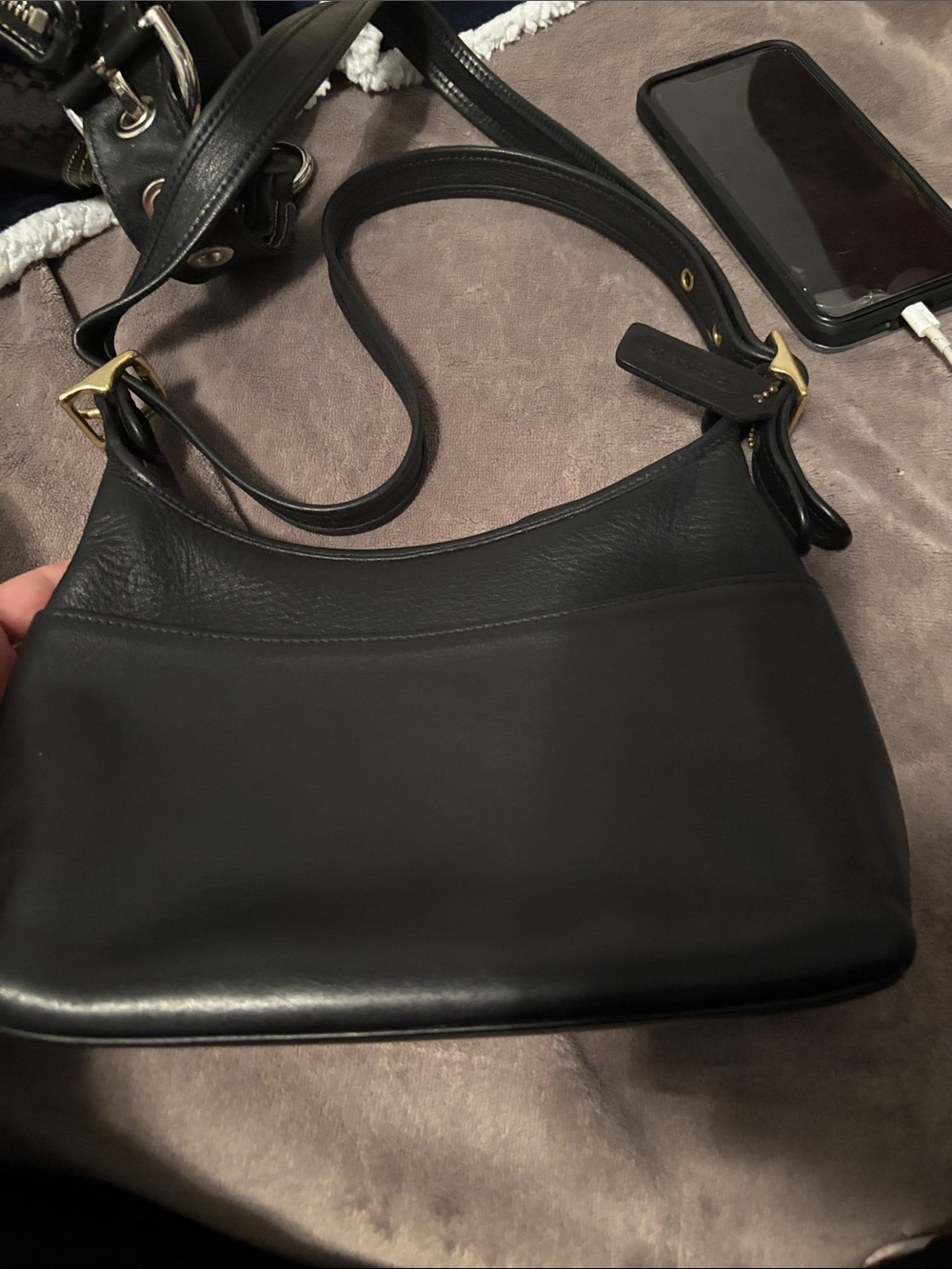 Coach Black Leather Shoulder Bag with Gold Hardware